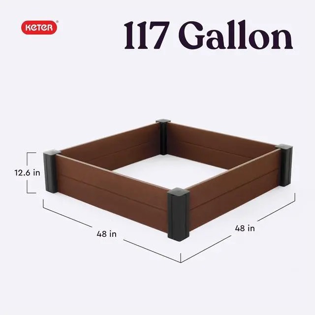 Alt view image 2 of 7 - Keter 48" X 48" inches Wood Look Raised Garden Bed, Durable Outdoor Herb Garden Planter for Vegetables, Flowers, and Succulents, Brown
