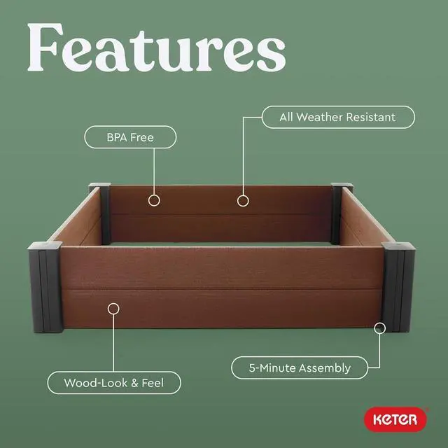 Alt view image 7 of 7 - Keter 48" X 48" inches Wood Look Raised Garden Bed, Durable Outdoor Herb Garden Planter for Vegetables, Flowers, and Succulents, Brown