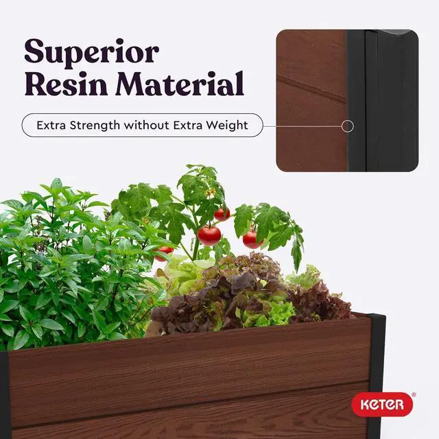 Alt view image 6 of 7 - Keter 48" X 48" inches Wood Look Raised Garden Bed, Durable Outdoor Herb Garden Planter for Vegetables, Flowers, and Succulents, Brown
