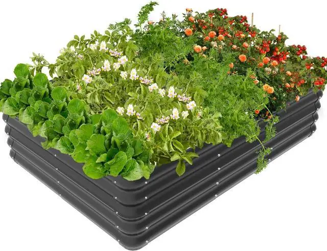 Main image of 4.3x3x1 FT Raised Garden Bed with Steel Cable, Elevated PP Planter Box Stand for Gardening, Backyard Patio Ground Raised Bed for Planting Vegetables Flower Herb and Succulents, Black