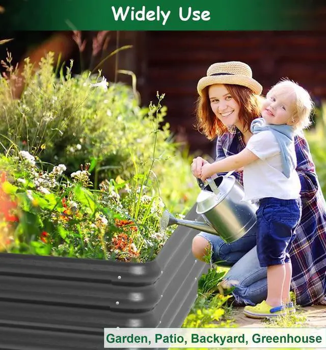 Alt view image 2 of 7 - 4.3x3x1 FT Raised Garden Bed with Steel Cable, Elevated PP Planter Box Stand for Gardening, Backyard Patio Ground Raised Bed for Planting Vegetables Flower Herb and Succulents, Black