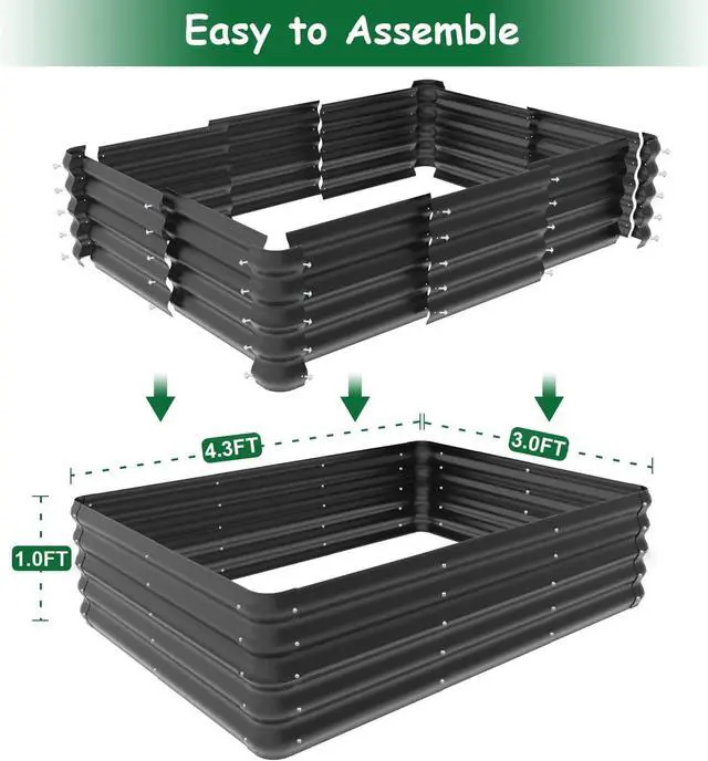 Alt view image 3 of 7 - 4.3x3x1 FT Raised Garden Bed with Steel Cable, Elevated PP Planter Box Stand for Gardening, Backyard Patio Ground Raised Bed for Planting Vegetables Flower Herb and Succulents, Black