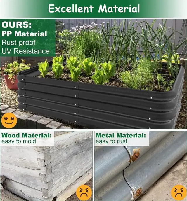 Alt view image 4 of 7 - 4.3x3x1 FT Raised Garden Bed with Steel Cable, Elevated PP Planter Box Stand for Gardening, Backyard Patio Ground Raised Bed for Planting Vegetables Flower Herb and Succulents, Black