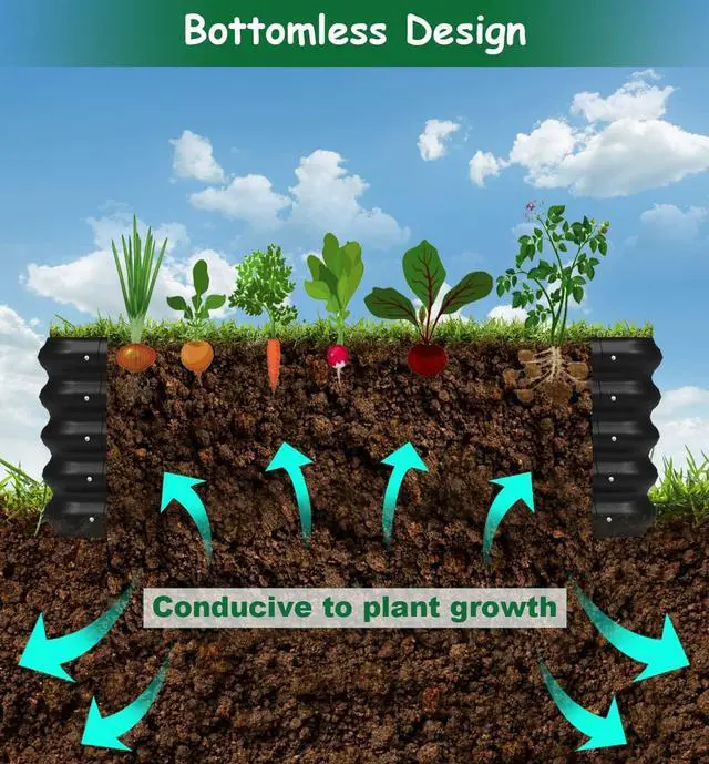 Alt view image 5 of 7 - 4.3x3x1 FT Raised Garden Bed with Steel Cable, Elevated PP Planter Box Stand for Gardening, Backyard Patio Ground Raised Bed for Planting Vegetables Flower Herb and Succulents, Black