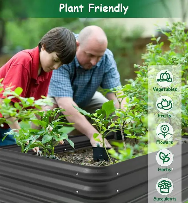 Alt view image 7 of 7 - 4.3x3x1 FT Raised Garden Bed with Steel Cable, Elevated PP Planter Box Stand for Gardening, Backyard Patio Ground Raised Bed for Planting Vegetables Flower Herb and Succulents, Black