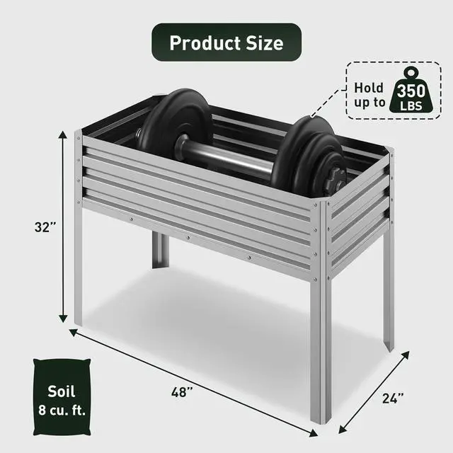 Alt view image 3 of 7 - mestyl Galvanized Raised Garden Bed Outdoor for Vegetables Flowers Herb, 48 X 24 X 32in Elevated Metal Planter with Legs, Metal Garden Box for Gardening Backyard, Easy Assembly, Silver