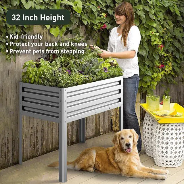 Alt view image 7 of 7 - mestyl Galvanized Raised Garden Bed Outdoor for Vegetables Flowers Herb, 48 X 24 X 32in Elevated Metal Planter with Legs, Metal Garden Box for Gardening Backyard, Easy Assembly, Silver