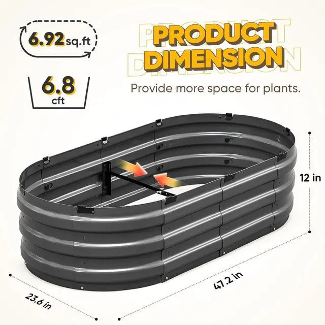 Alt view image 3 of 7 - KING BIRD Raised Garden Bed Kit 2025 Upgraded 10-Minute Assembly Galvanized Planter Garden Box Outdoor for Gardening, Vegetables, Flowers, 47x24x12 in, Dark Grey