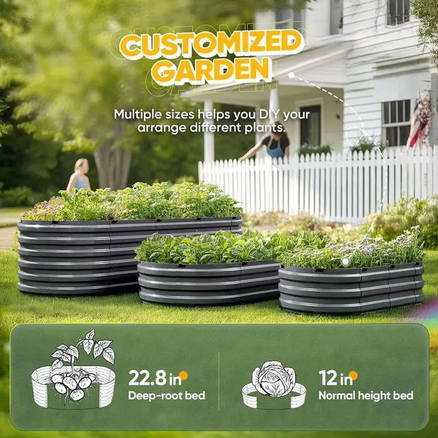 Alt view image 5 of 7 - KING BIRD Raised Garden Bed Kit 2025 Upgraded 10-Minute Assembly Galvanized Planter Garden Box Outdoor for Gardening, Vegetables, Flowers, 47x24x12 in, Dark Grey