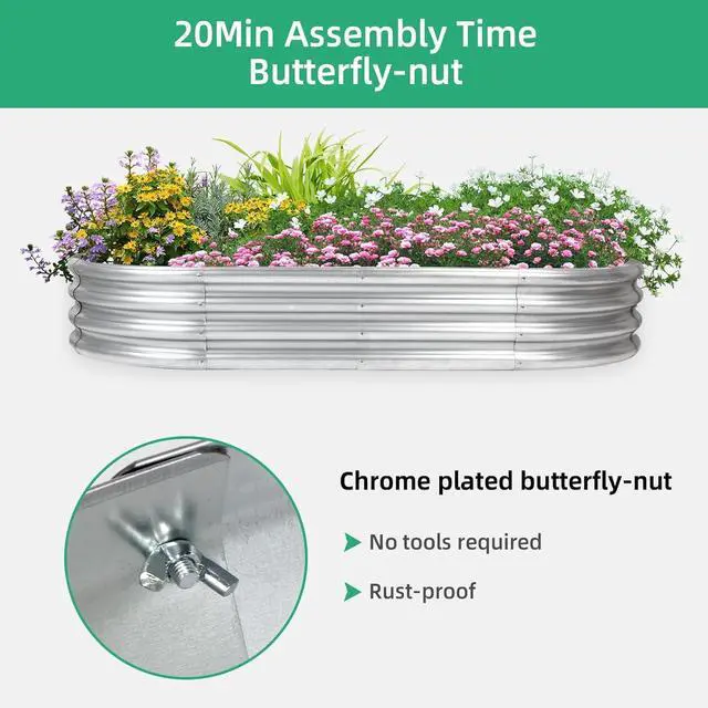 Alt view image 6 of 7 - Galvanized Raised Garden Bed, 4x2x1 FT Thickening Raised Beds for Gardening, Oval Larger Space Planter Box for Outdoor for Herbs, Vegetables, Fruits