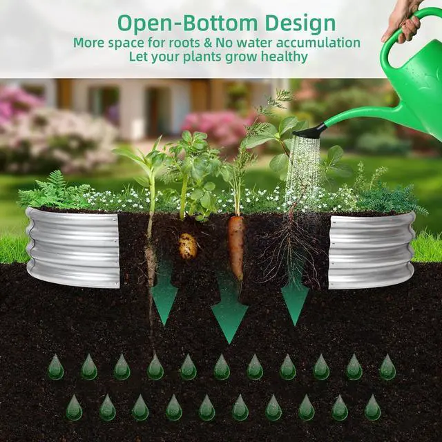 Alt view image 7 of 7 - Galvanized Raised Garden Bed, 4x2x1 FT Thickening Raised Beds for Gardening, Oval Larger Space Planter Box for Outdoor for Herbs, Vegetables, Fruits