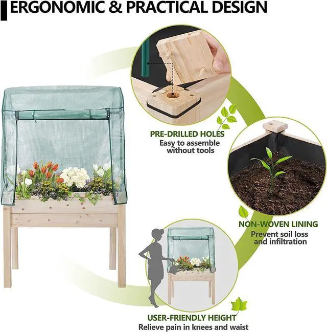 Alt view image 5 of 6 - Elevated Wood Gardening Bed with Green House Cover - 36L x24W x 66H - Backyard Expressions