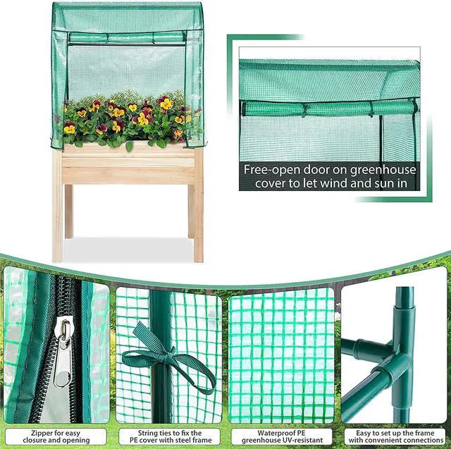 Alt view image 4 of 6 - Elevated Wood Gardening Bed with Green House Cover - 36L x24W x 66H - Backyard Expressions