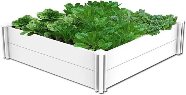 Main image of 4'x4' White Vinyl Raised Garden Bed Kit, Outdoor Above Ground Garden Box for Growing Vegetables, Flowers, Herbs, DIY Gardening, Whelping Pen and More