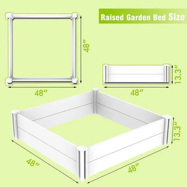 Alt view image 2 of 7 - 4'x4' White Vinyl Raised Garden Bed Kit, Outdoor Above Ground Garden Box for Growing Vegetables, Flowers, Herbs, DIY Gardening, Whelping Pen and More