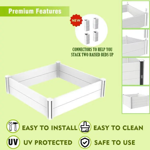Alt view image 3 of 7 - 4'x4' White Vinyl Raised Garden Bed Kit, Outdoor Above Ground Garden Box for Growing Vegetables, Flowers, Herbs, DIY Gardening, Whelping Pen and More