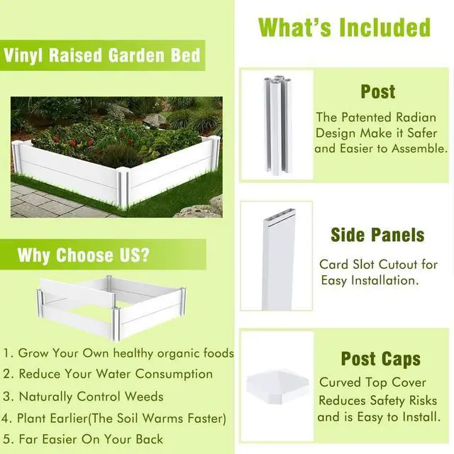 Alt view image 4 of 7 - 4'x4' White Vinyl Raised Garden Bed Kit, Outdoor Above Ground Garden Box for Growing Vegetables, Flowers, Herbs, DIY Gardening, Whelping Pen and More