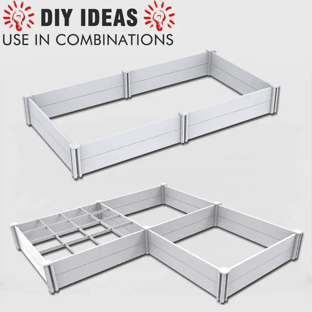 Alt view image 7 of 7 - 4'x4' White Vinyl Raised Garden Bed Kit, Outdoor Above Ground Garden Box for Growing Vegetables, Flowers, Herbs, DIY Gardening, Whelping Pen and More