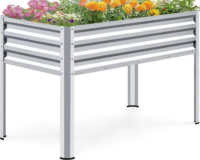 Main image of KING BIRD Large Raised Garden Bed with Legs Galvanized Elevated Planter Box 48×24×30 in for Backyard, Patio, Balcony, 400lb Capacity, Silver