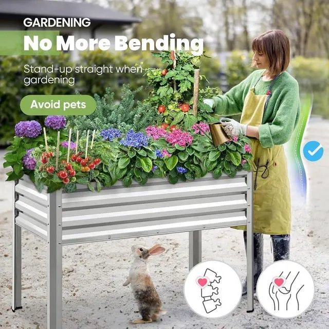 Alt view image 6 of 7 - KING BIRD Large Raised Garden Bed with Legs Galvanized Elevated Planter Box 48×24×30 in for Backyard, Patio, Balcony, 400lb Capacity, Silver