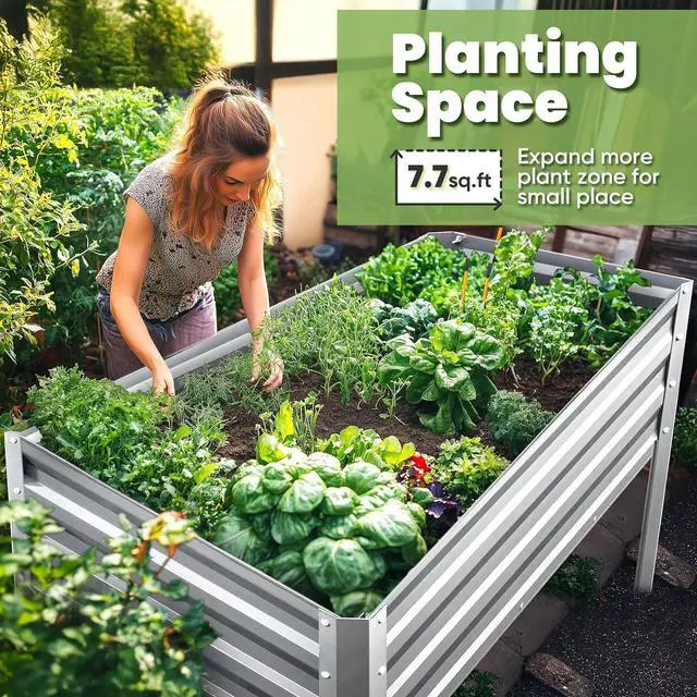 Alt view image 3 of 7 - KING BIRD Large Raised Garden Bed with Legs Galvanized Elevated Planter Box 48×24×30 in for Backyard, Patio, Balcony, 400lb Capacity, Silver