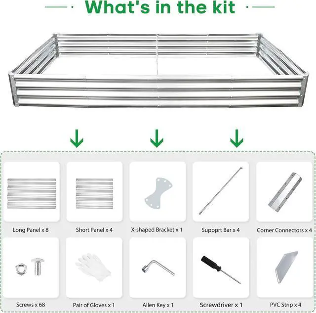 Alt view image 3 of 6 - JERIA 8×4×1ft Raised Garden Bed with Support Rods,Galvanized Raised Garden Bed Kit Outdoor Metal Gardening Planter Box for Vegetable, Fruits, Flower