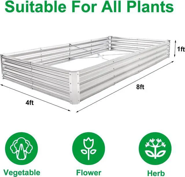 Alt view image 2 of 6 - JERIA 8×4×1ft Raised Garden Bed with Support Rods,Galvanized Raised Garden Bed Kit Outdoor Metal Gardening Planter Box for Vegetable, Fruits, Flower