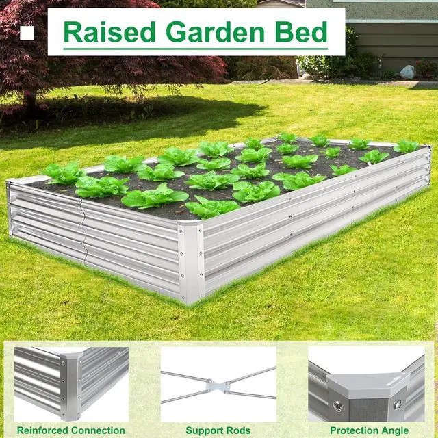 Alt view image 4 of 6 - JERIA 8×4×1ft Raised Garden Bed with Support Rods,Galvanized Raised Garden Bed Kit Outdoor Metal Gardening Planter Box for Vegetable, Fruits, Flower