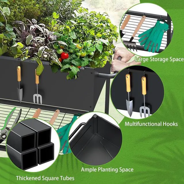 Alt view image 4 of 7 - 51 × 26 × 32 Inches Raised Garden Bed with Legs/Storage Shelf, Mobile Planter Box for Outdoor Plants, Elevated Garden Bed for Backyard, Balcony, Black