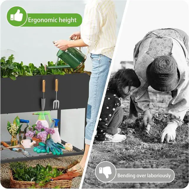 Alt view image 6 of 7 - 51 × 26 × 32 Inches Raised Garden Bed with Legs/Storage Shelf, Mobile Planter Box for Outdoor Plants, Elevated Garden Bed for Backyard, Balcony, Black