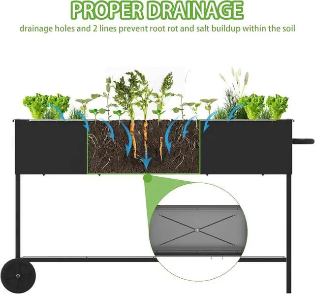 Alt view image 7 of 7 - 51 × 26 × 32 Inches Raised Garden Bed with Legs/Storage Shelf, Mobile Planter Box for Outdoor Plants, Elevated Garden Bed for Backyard, Balcony, Black
