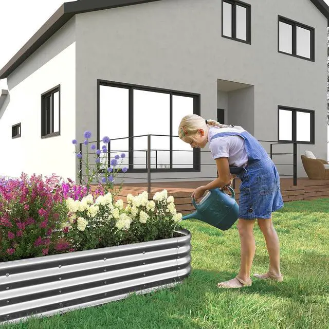 Alt view image 2 of 5 - 6x3x1.3 Oval Galvanized Raised Garden Bed,Outdoor Planter Box Metal Patio Kit Planting Bed for Vegetables Flowers and Succulents