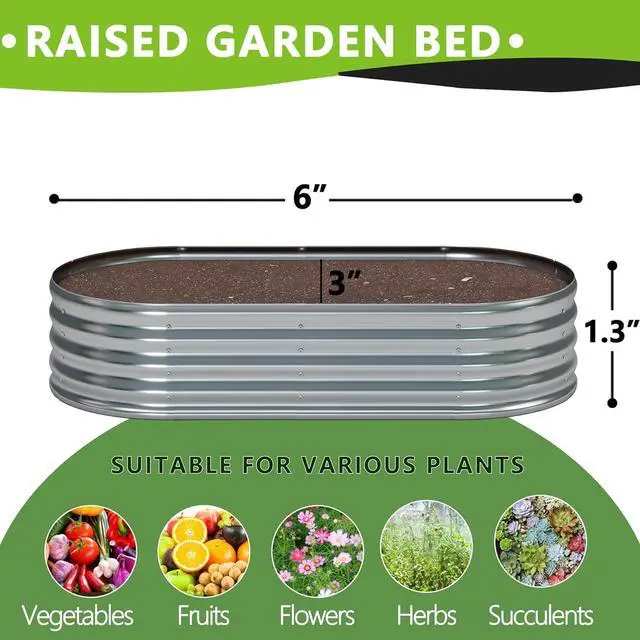 Alt view image 3 of 5 - 6x3x1.3 Oval Galvanized Raised Garden Bed,Outdoor Planter Box Metal Patio Kit Planting Bed for Vegetables Flowers and Succulents