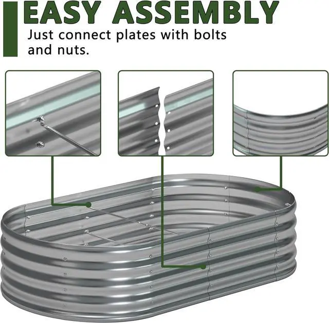 Alt view image 4 of 5 - 6x3x1.3 Oval Galvanized Raised Garden Bed,Outdoor Planter Box Metal Patio Kit Planting Bed for Vegetables Flowers and Succulents