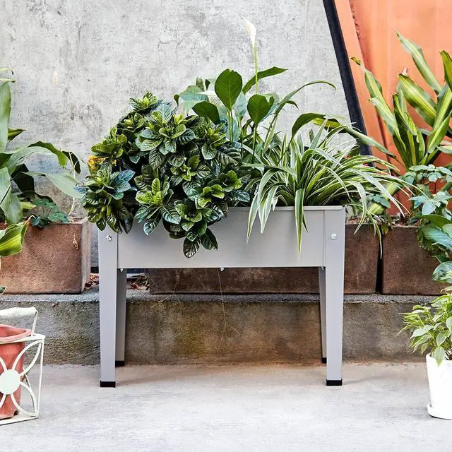 Alt view image 2 of 7 - Metal Raised Garden Bed,Raised Planter Box with Legs,Herbs and Vegetables Planter Suitable for Outdoor Patio Deck and Porch (Mini Gray)