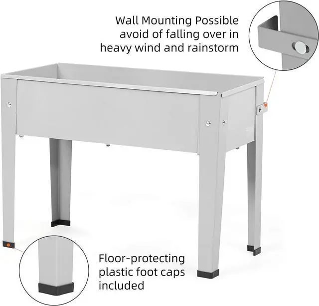 Alt view image 5 of 7 - Raised Garden Bed, Garden Raised Planter Box with Legs, Galvanized Garden Planter for Herbs and Vegetables (24" Grey)