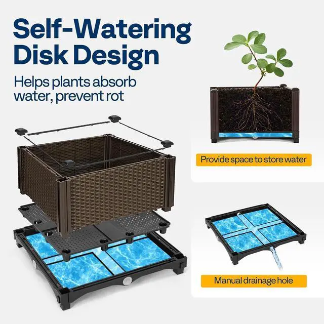Alt view image 3 of 7 - VIVOHOME 2 Packs Elevated Plastic Raised Garden Bed Planter Kit, Outdoor Planters Above Ground Flower Vegetable Standing Planter Box for Patio Deck Porch W/Drainage Holes