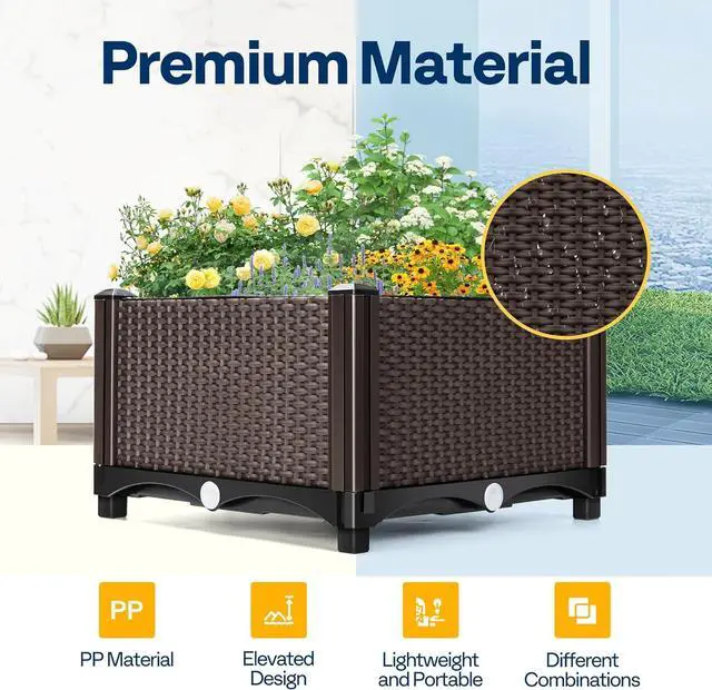 Alt view image 5 of 7 - VIVOHOME 2 Packs Elevated Plastic Raised Garden Bed Planter Kit, Outdoor Planters Above Ground Flower Vegetable Standing Planter Box for Patio Deck Porch W/Drainage Holes