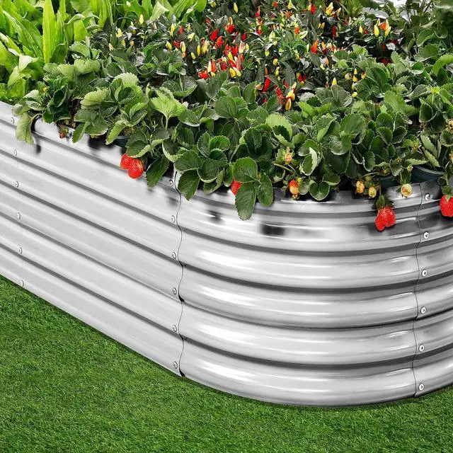 Alt view image 2 of 6 - Land Guard 4×2×1.5ft Galvanized Raised Garden Bed Kit, Galvanized Planter Garden Boxes Outdoor, Oval Large Metal Raised Garden Bed for Vegetables (Classic Silver
