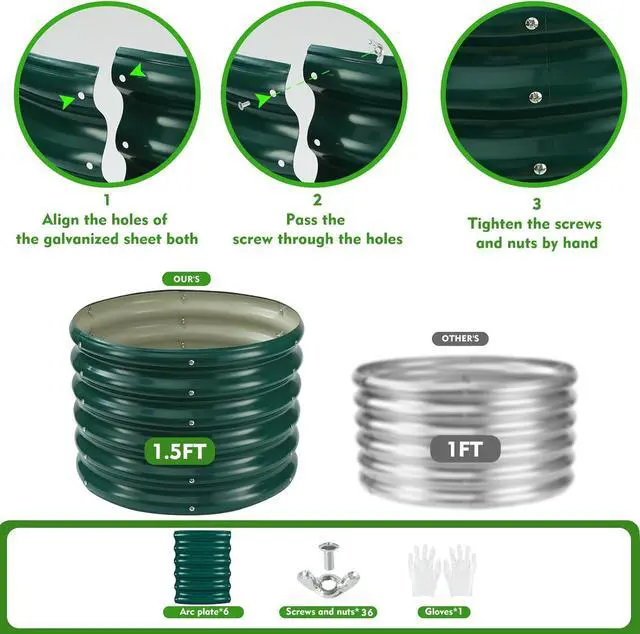Alt view image 6 of 6 - 17" Tall Round Outdoor Garden Raised Garden Bed Kits-0.8MM Thick Metal Raised Planter Bed/Ground Planter Box for Variety of Flowers,Herbs,Vegetables (Dark Green, 24 inches Diameter)
