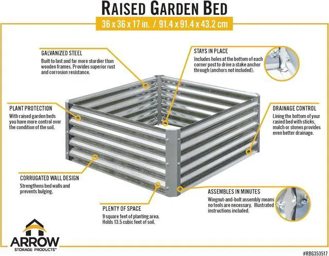 Alt view image 5 of 7 - Arrow Sheds GrowIT Galvanized Steel Raised Flower and Plant Bed for The Garden or Greenhouse, 36" x 36" x 17"