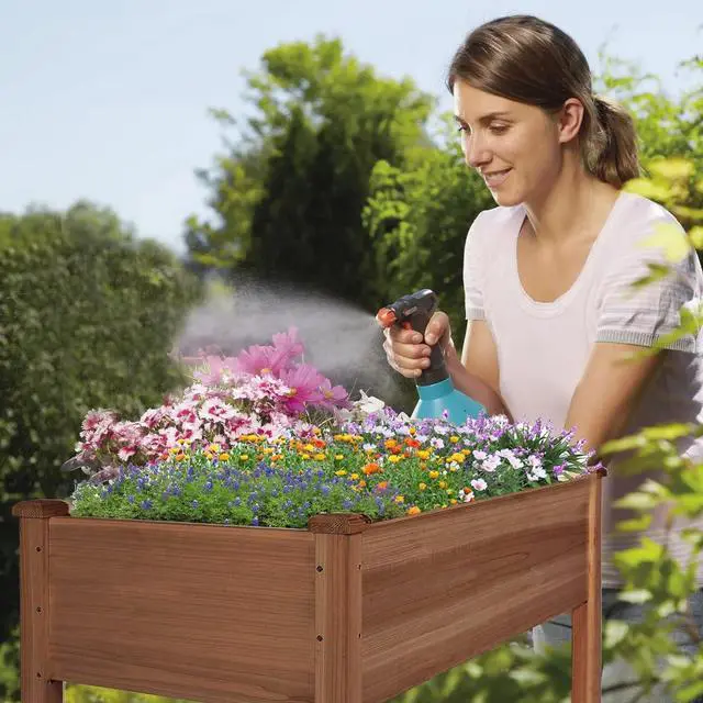 Alt view image 2 of 5 - LZRS Raised Garden Bed Outdoor Planter Box with Legs for Herbs, Vegetables, Flowers, Great for Outdoor Patio, Yard and Deck, 220lb Capacity, Brown