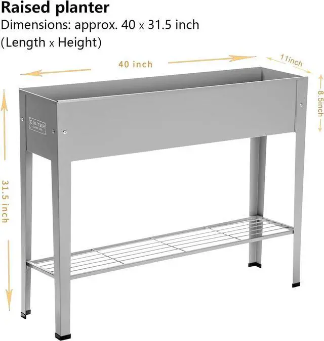 Alt view image 3 of 5 - Raised Garden Bed, Garden Raised Planter Box with Legs, Galvanized Garden Planter for Herbs and Vegetables (40" Grey)