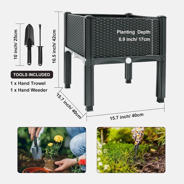 Alt view image 3 of 6 - MAYOLIAH Raised Garden Bed with Legs 16.5" H Elevated Planter Box, Plastic Raised Beds for Gardening Vegetables Herb Flowers, Perfect for Indoor Outdoor Planting, 4 Boxes
