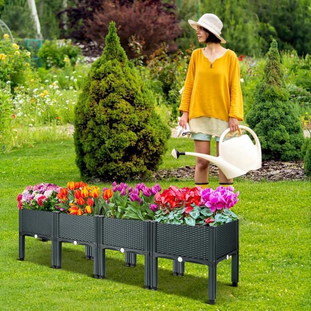 Alt view image 2 of 6 - MAYOLIAH Raised Garden Bed with Legs 16.5" H Elevated Planter Box, Plastic Raised Beds for Gardening Vegetables Herb Flowers, Perfect for Indoor Outdoor Planting, 4 Boxes