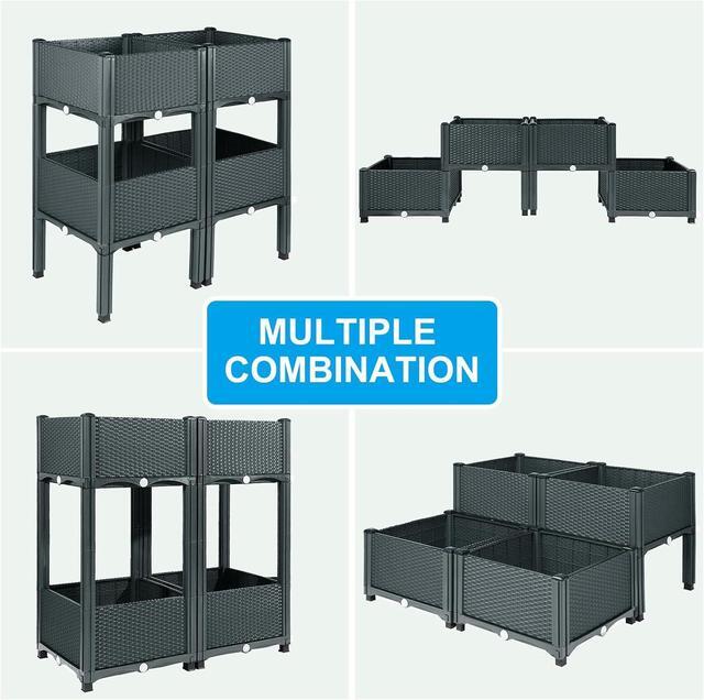 Alt view image 5 of 6 - MAYOLIAH Raised Garden Bed with Legs 16.5" H Elevated Planter Box, Plastic Raised Beds for Gardening Vegetables Herb Flowers, Perfect for Indoor Outdoor Planting, 4 Boxes