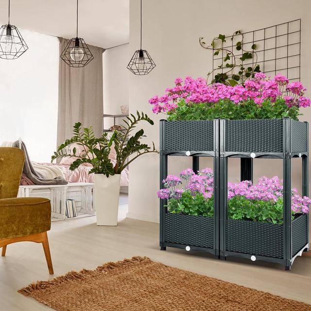 Alt view image 6 of 6 - MAYOLIAH Raised Garden Bed with Legs 16.5" H Elevated Planter Box, Plastic Raised Beds for Gardening Vegetables Herb Flowers, Perfect for Indoor Outdoor Planting, 4 Boxes