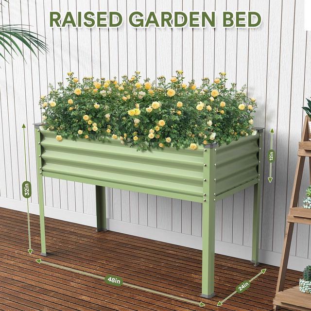 Alt view image 2 of 7 - Raised Garden Bed with Legs, 48x24x32in Reinforced Elevated Metal Raised Planter Box Outdoor, Standing Growing Bed Herb Planter - for Gardening, Vegetables, Flower, Backyard (Avocado Green)