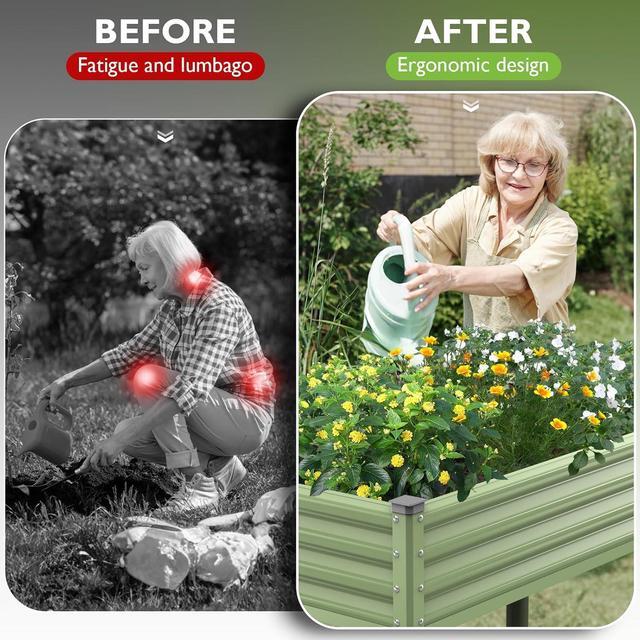 Alt view image 3 of 7 - Raised Garden Bed with Legs, 48x24x32in Reinforced Elevated Metal Raised Planter Box Outdoor, Standing Growing Bed Herb Planter - for Gardening, Vegetables, Flower, Backyard (Avocado Green)