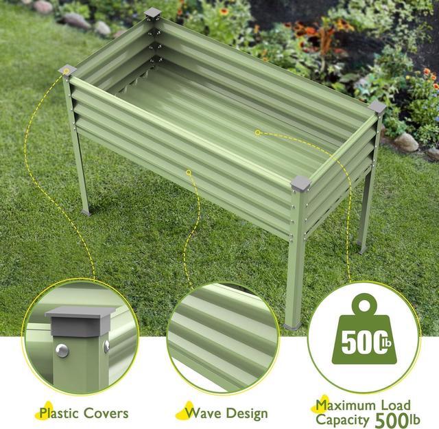 Alt view image 4 of 7 - Raised Garden Bed with Legs, 48x24x32in Reinforced Elevated Metal Raised Planter Box Outdoor, Standing Growing Bed Herb Planter - for Gardening, Vegetables, Flower, Backyard (Avocado Green)